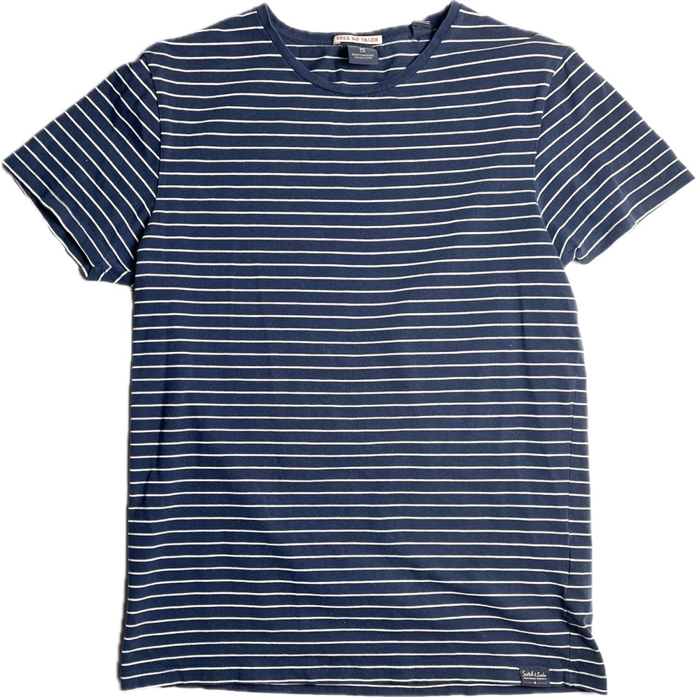 Scotch & Soda Navy Blue and White Striped Short Sleeve Tee